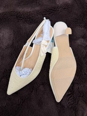 a new day Ivory Pearl-Embellished Pointed Slingback Flats